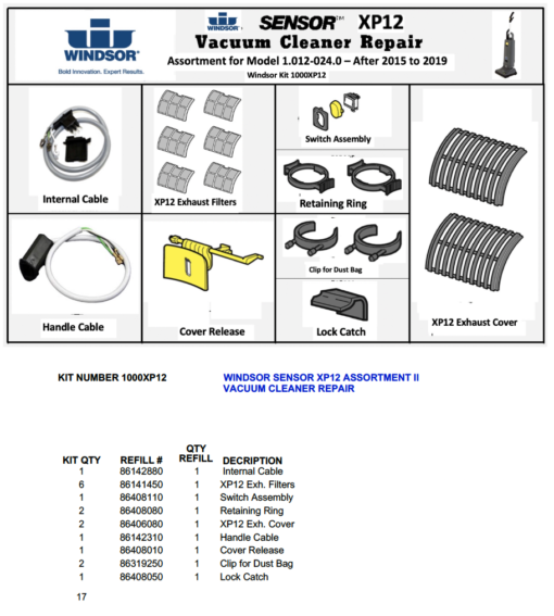 Windsor Sensor ( for older ) XP12 Repair Assortment Kit-Model 1.012-024.0 After 2015-2019